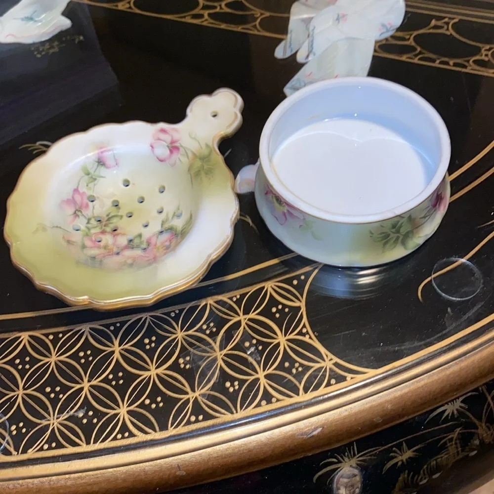 Nippon Porcelain Tea Strainer Drip Cup, Antique, Hand Painted